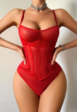 3-Piece Red Bustier and Thong Set