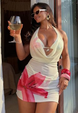 Women's Floral Print Bikini and Dress Set