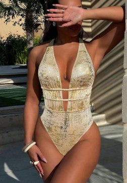 Gold Metallic Cutout One-Piece Swimsuit