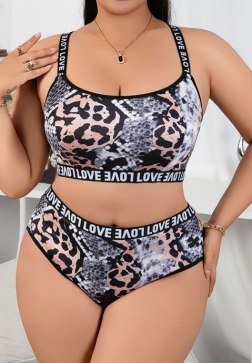 Plus Size Animal Print Lingerie Set with LOVE Trim