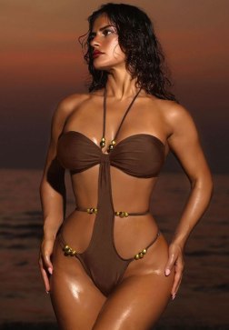 Halter One-Piece Swimsuit with Gold Bead Detail