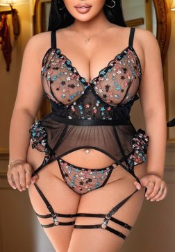 Starry Sheer Mesh Chemises with Garters