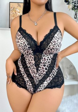 Lace-Trimmed Leopard Bodysuit