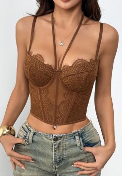 Mocha Lace Corset with Halter Neckline