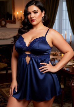 Curvy Deep Blue Lingerie with Open Back Tie