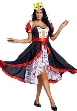 Women's Red Queen of Hearts Costume with Crown, Cape, and Belt Set