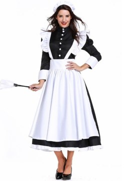 Women's Victorian Era Butler Maid Costume Set with Dress, Apron, and Headpiece