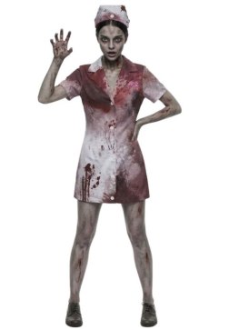 Women's Bloody Nurse Zombie Costume Short Sleeve Horror Dress for Halloween Party
